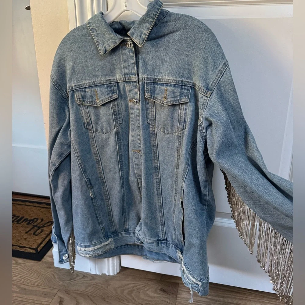 Denim Rhinestone Fringe Jacket! - Picture 4 of 5